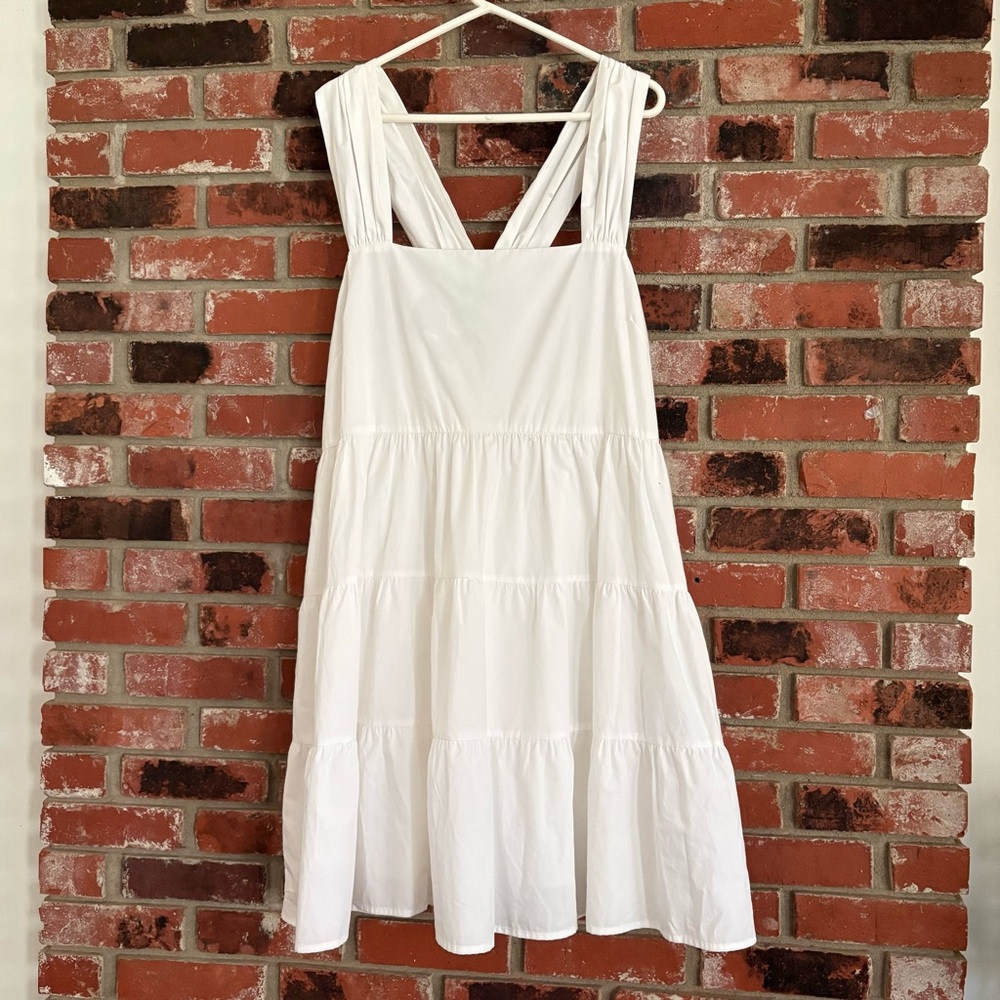 Banana Republic Square Neck White Cotton Tiered Wide Strap Mini Dress Sz XL